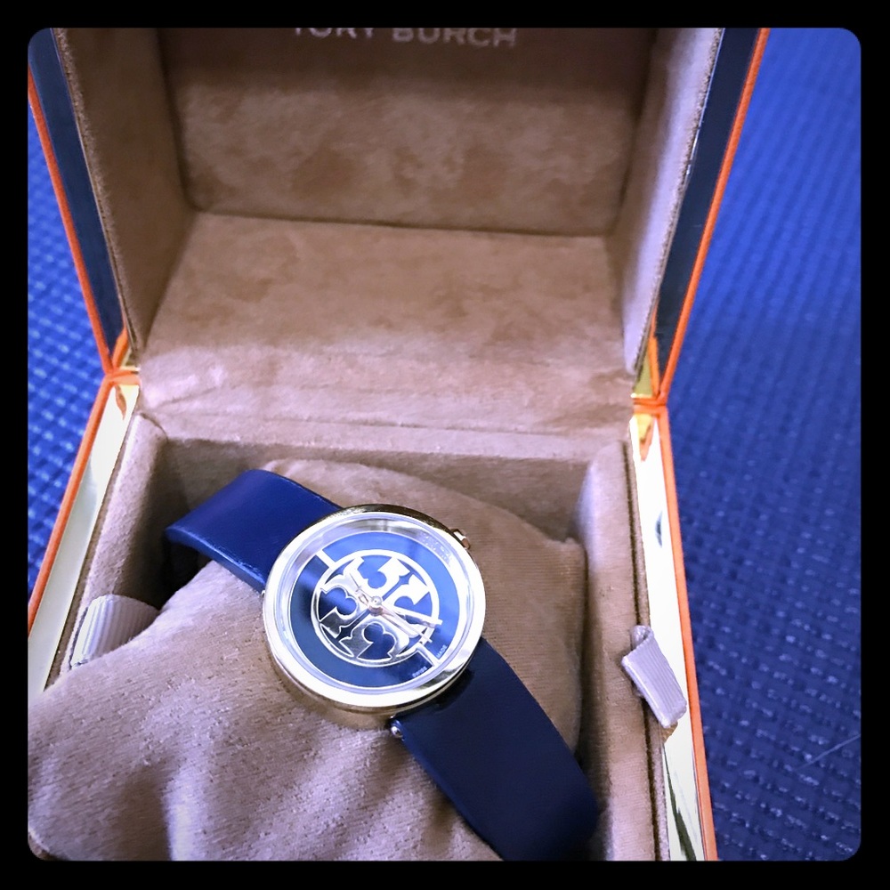 Tory Burch blue and gold lether watch